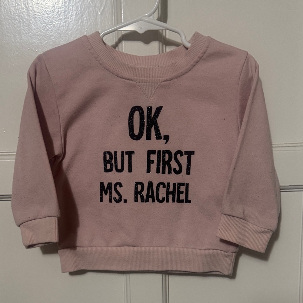 SHEIN Pink Kids Graphic Sweatshirt with Miss Rachel Black Glitter Text